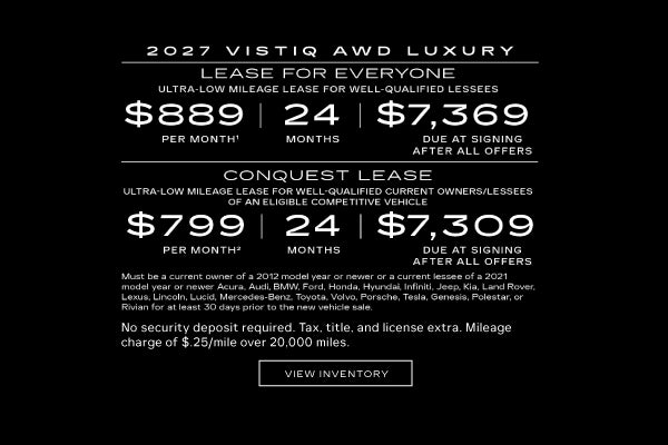 2027 Cadillac VISTIQ AWD LUXURY. Ultra-low milege lease for well-qualified lessees. $889 per mont...